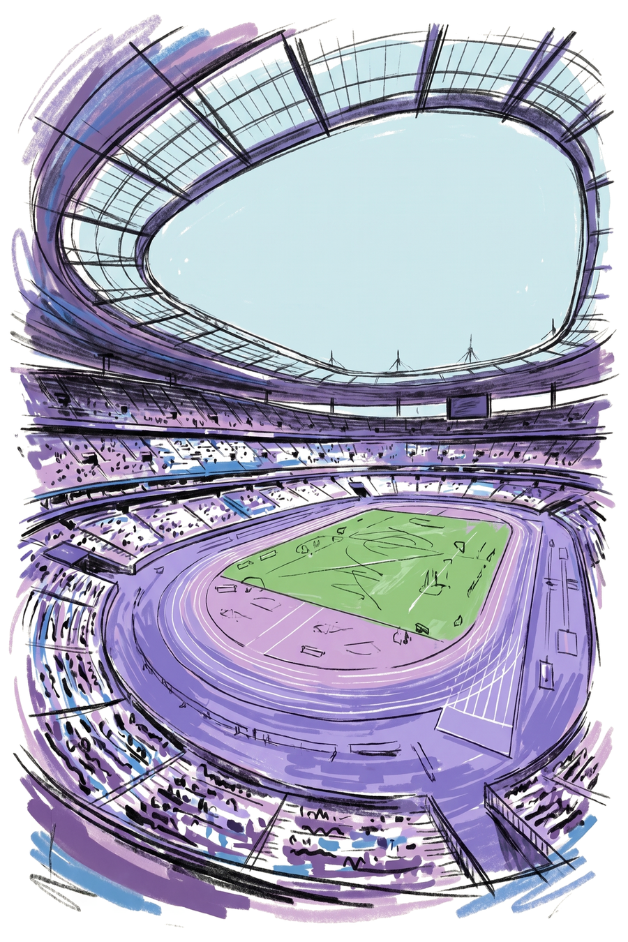 purple-upclose Paris Running Poster - City Wall Art closeup detail on semi-gloss paper