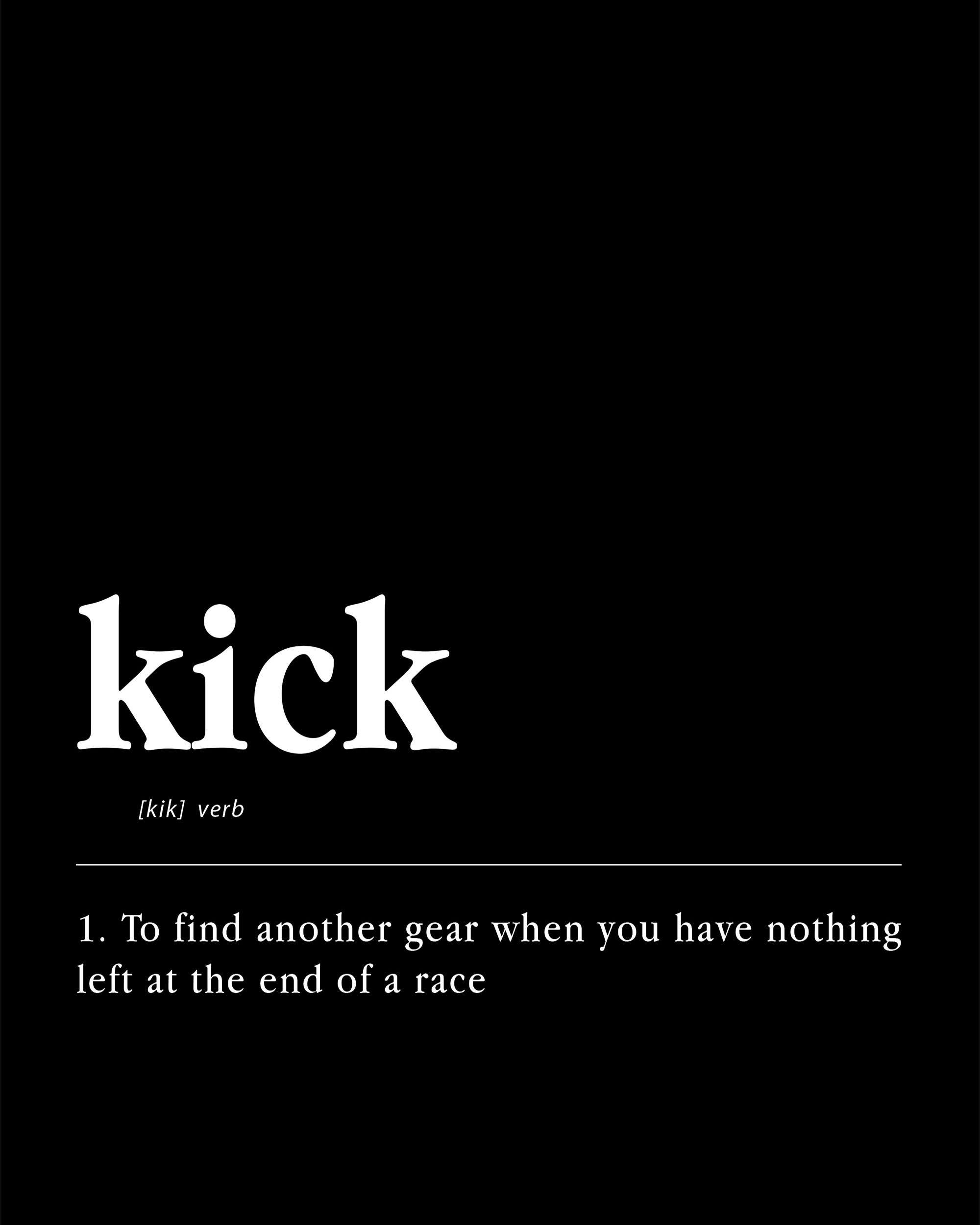 black-2 Kick Definition Poster - minimalist track and cross country wall art, on semi-gloss paper